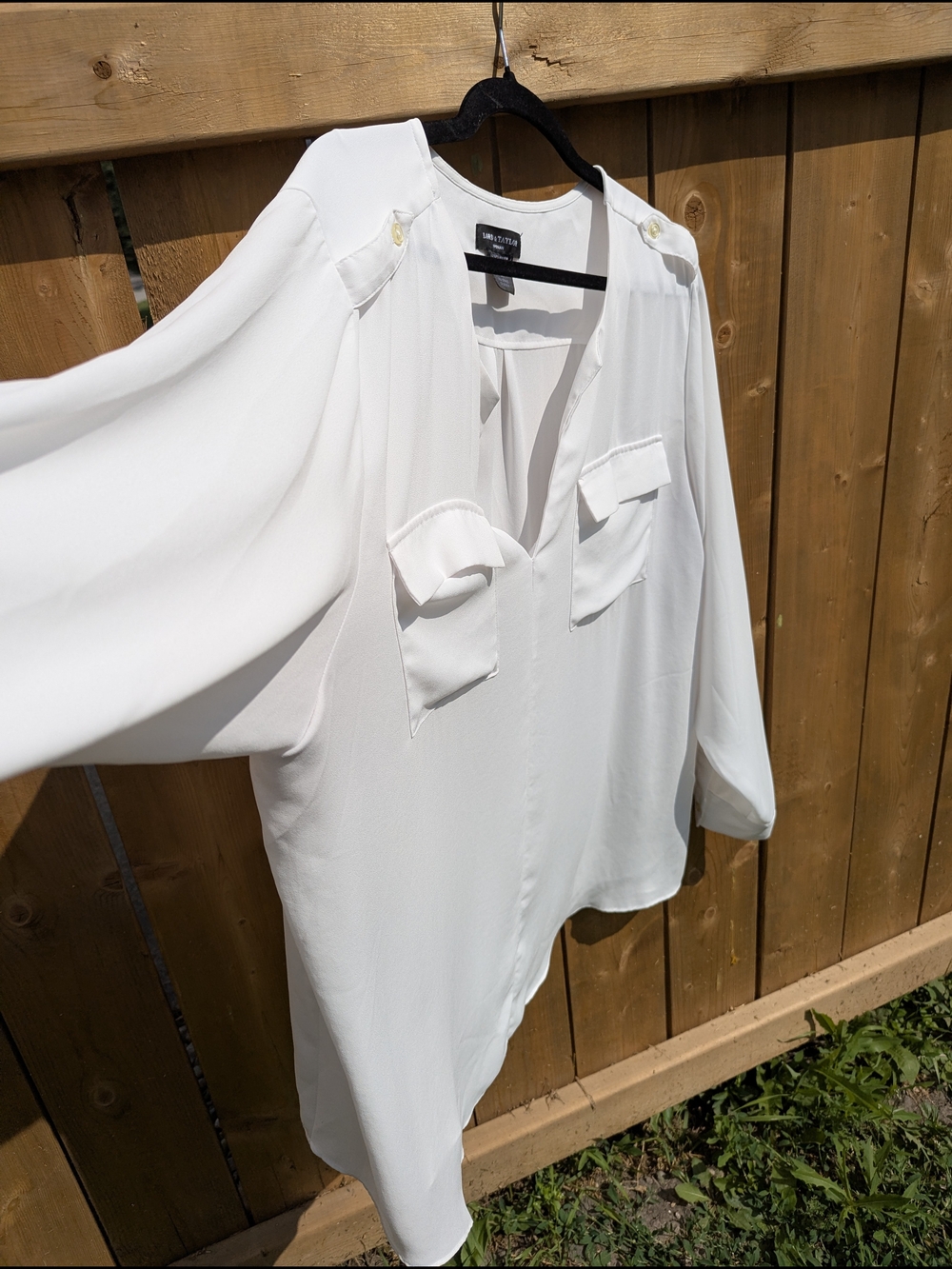 Plus Sized Split Neck Utility Blouse Roll Sleeve Minimalist Office Siren Blouse - Picture 13 of 17